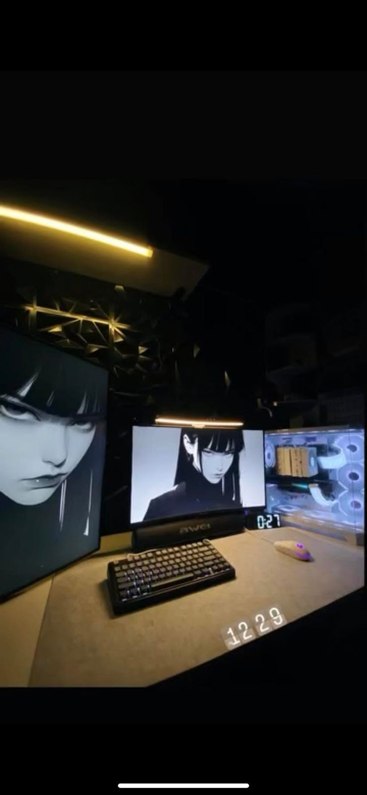 Home office workstation with triple-monitor setup