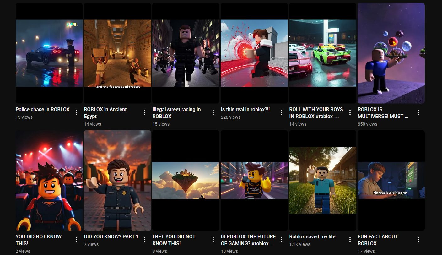 YouTube Shorts channel dailyyJoe, Roblox AI content thumbnails